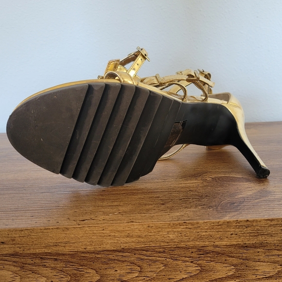 Beau & Ashe Kafka Stiletto Sz 10 Gold Gladiator Cage 4.5" Heel Chunky Tread - Picture 9 of 14